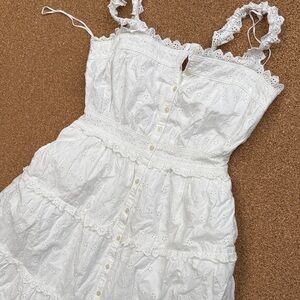 White Eyelet Tiered Midi Dress with Lace Straps